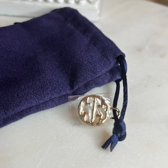 Tory Burch Blue Velvet Drawstring Jewelry Pouch w/Gold Logo Accent (New) - Picture 3 of 5